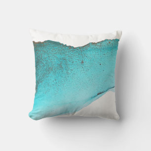 Sophisticated Abstract Teal Gold Ink Art Cushion