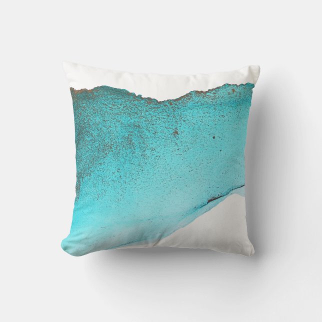 Sophisticated Abstract Teal Gold Ink Art Cushion (Front)