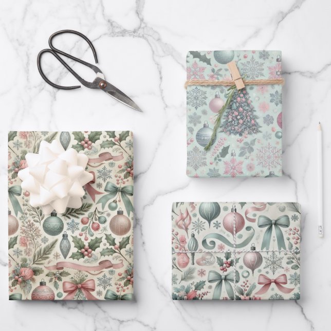 Sophisticated Adult Pastel Christmas Gift Wrap Set (Front)