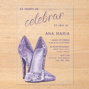 Sophisticated Amethyst Spanish Feminine Birthday  Acrylic Invitations