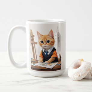 Sophisticated Architect Cat Ginger Kitten Art Coffee Mug