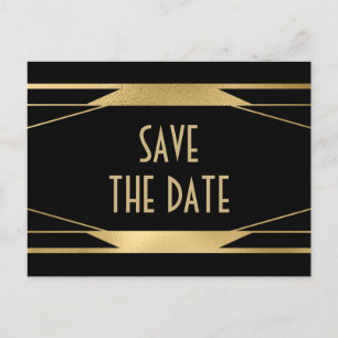 Sophisticated Art Deco black and gold  Announcement Postcard