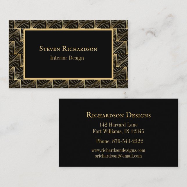 Sophisticated Art Deco Black And Gold Pattern Business Card (Front/Back)