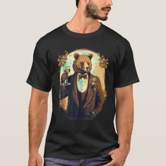 sophisticated artistic portrayal bear drinking win T-Shirt