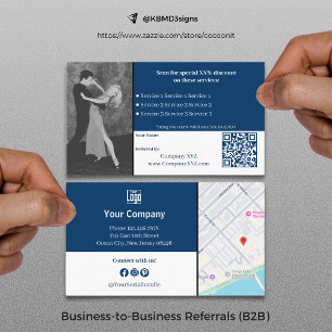 Sophisticated B2B Services QR Code Blue White Referral Card