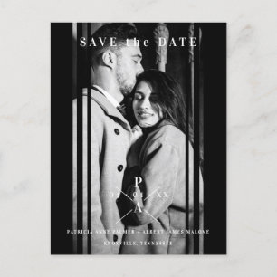 Sophisticated B&W Photo Engaged Couple Wedding Announcement Postcard
