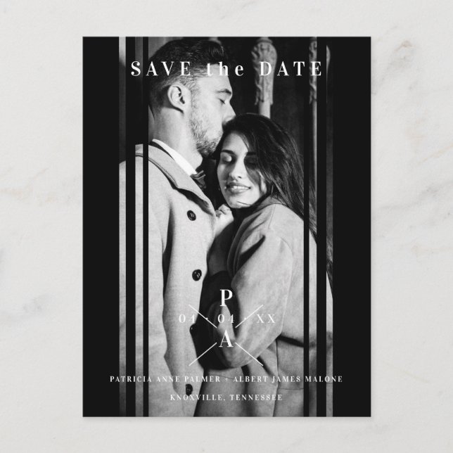 Sophisticated B&W  Photo Engaged Couple Wedding Announcement Postcard (Front)