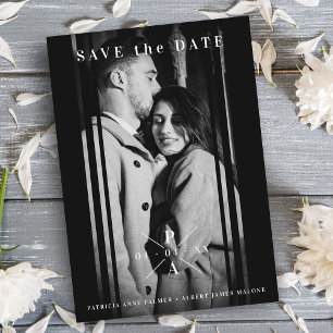 Sophisticated B&W Photo Engaged Couple Wedding Save The Date