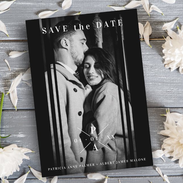 Sophisticated B&W  Photo Engaged Couple Wedding Save The Date (Creator Uploaded)