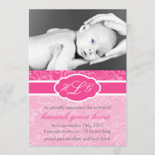 Sophisticated Baby Announcement (Raspberry Pink)