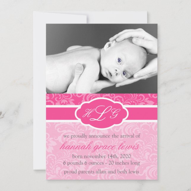 Sophisticated Baby Announcement (Raspberry Pink) (Front)