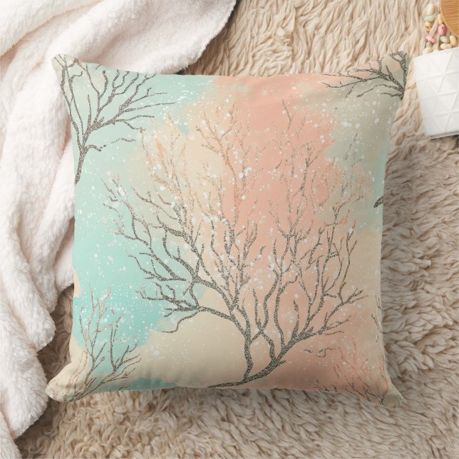 Sophisticated Beach Palette with Coral & Wave Cushion (Blanket)