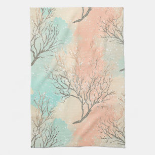 Sophisticated Beach Palette with Coral & Wave Tea Towel