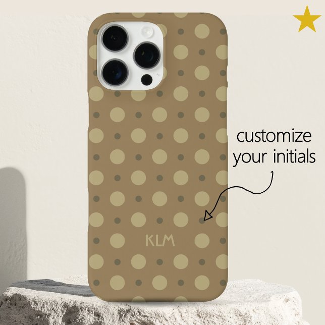 Sophisticated Beige Gray Dots Custom Name Initials Case-Mate iPhone Case (Creator Uploaded)