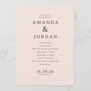 Sophisticated Beige Minimalist Wedding Ceremony Programme