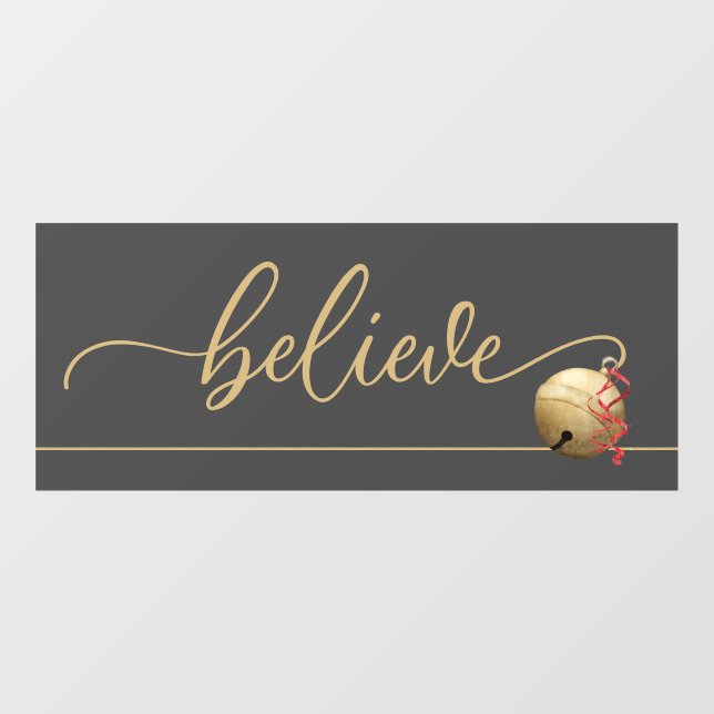 Sophisticated BELIEVE Jingle Bell Christmas  Window Cling (Sheet)