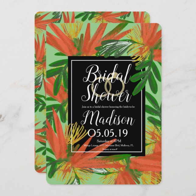 Sophisticated Bird of Paradise Tropic Bridal Invitation (Front/Back)