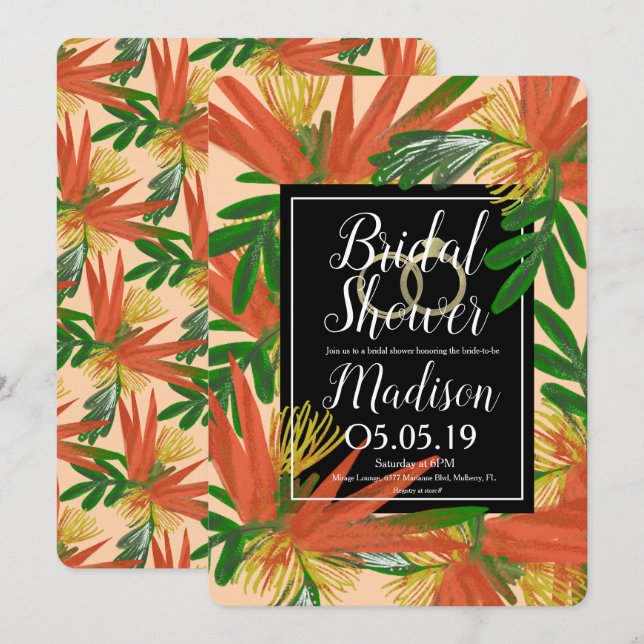 Sophisticated Bird of Paradise Tropic Bridal Invitation (Front/Back)