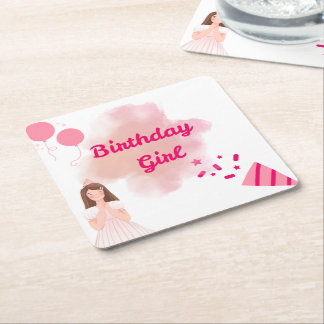 🎀Sophisticated Birthday Girl Square Paper Coaster