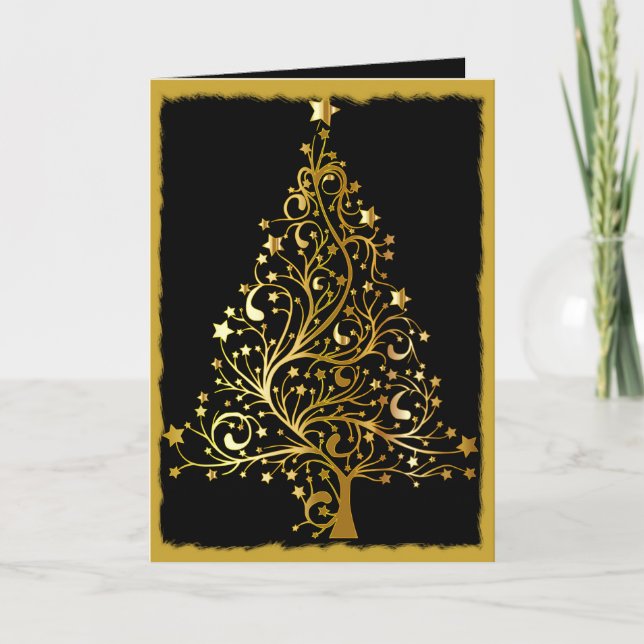 Sophisticated Black and Gold Christmas Card (Front)