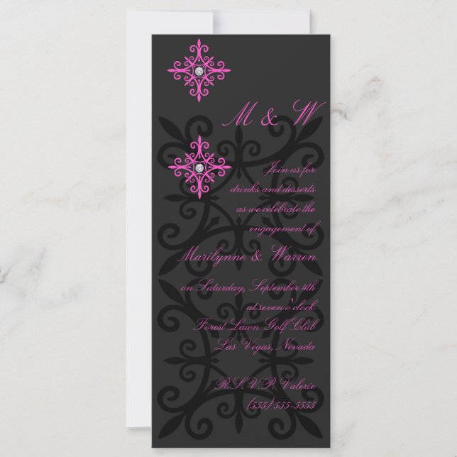 Sophisticated Black and Pink Engagement Party Invitation (Front)