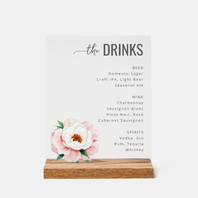 Sophisticated Black and White Beverage Menu Sign (Front)