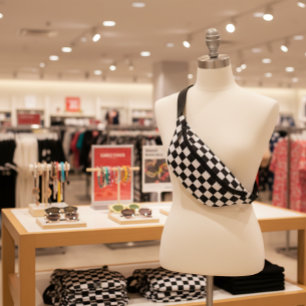 Sophisticated Black and White Chequered Pattern Bum Bags