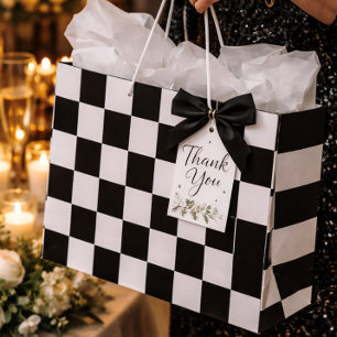 Sophisticated Black and White Chequered Pattern Large Gift Bag