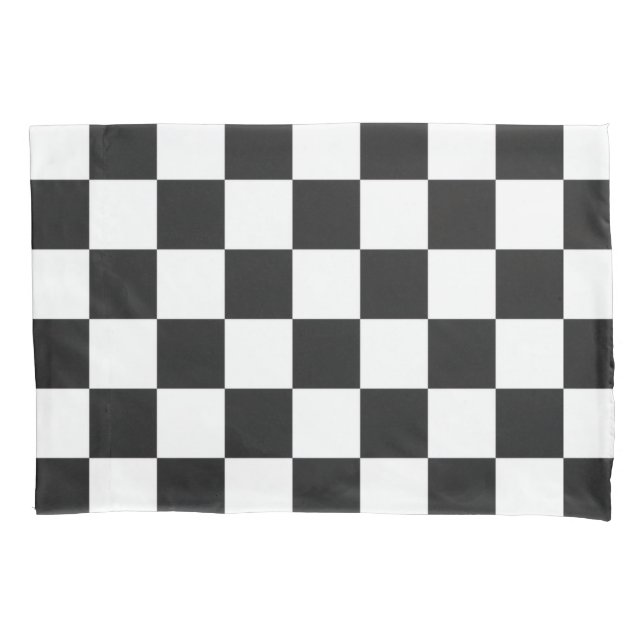 Sophisticated Black and White Chequered Pattern Pillowcase (Front)