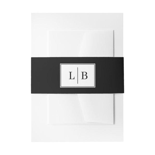Sophisticated Black and White Geometric Wedding In Invitation Belly Band (Front Example)