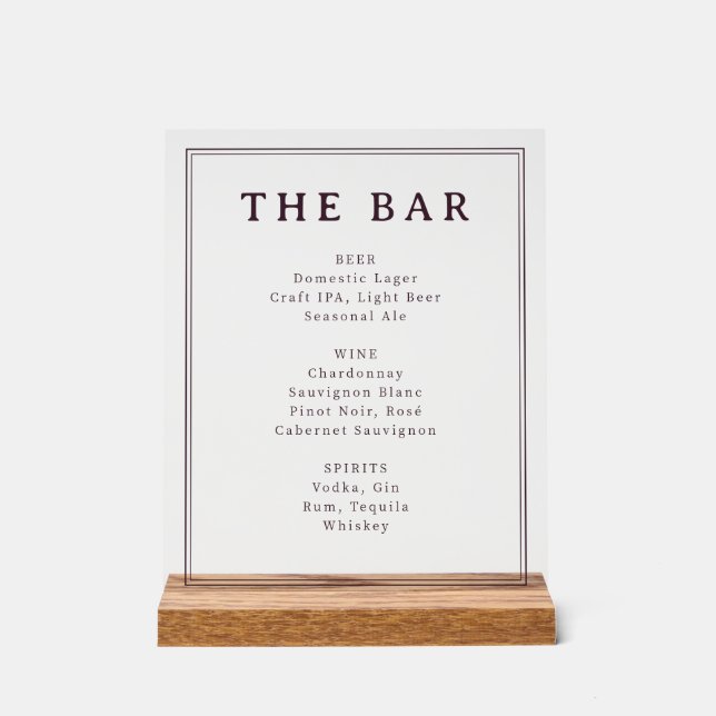 Sophisticated Black and White Menu Sign (Front)