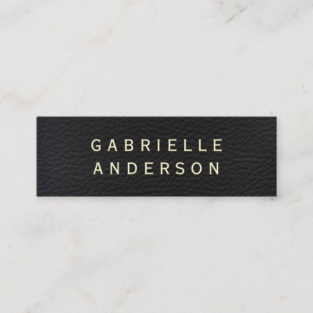 Sophisticated Black Faux Leather Bold Text Mini Business Card (Front)