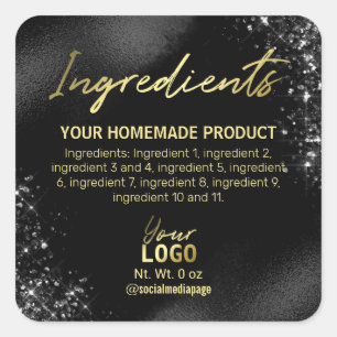 Sophisticated Black Glitter Foil Ingredient Labels