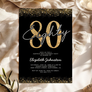 Sophisticated Black Gold 80th Birthday Invitation