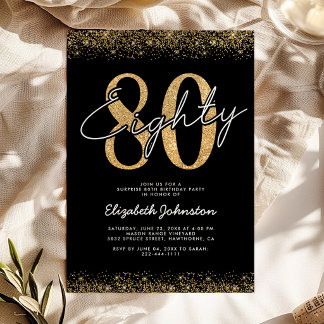 Sophisticated Black Gold 80th Birthday Invitation