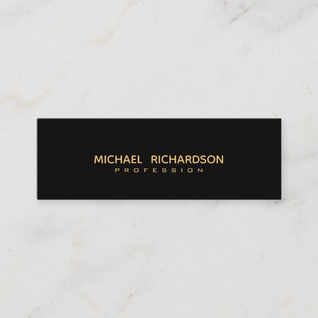 Sophisticated Black Gold Masculine Slimline Mini Business Card (Front)