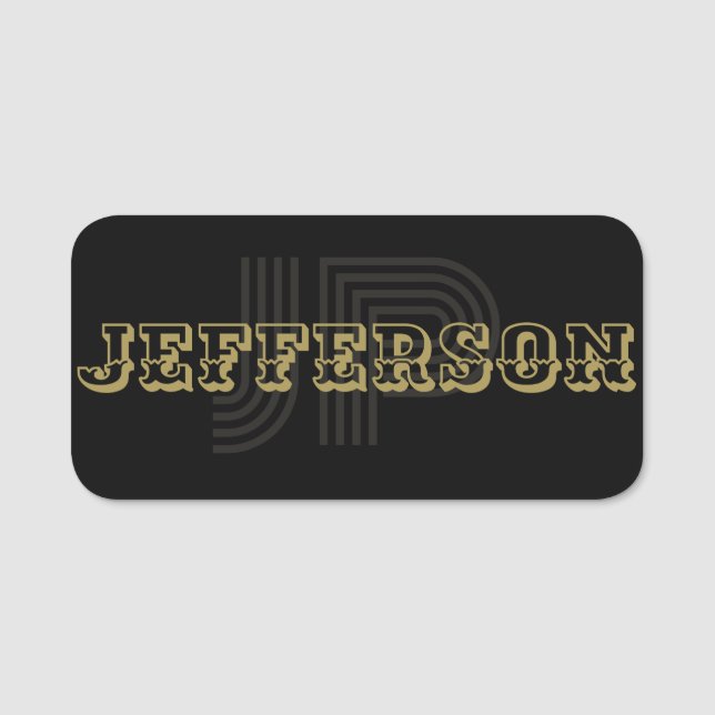 Sophisticated Black & Gold Unique Font Combination Name Tag (Front)
