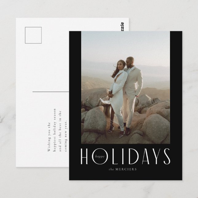 Sophisticated Black Happy Holidays Photo Postcard (Front/Back)