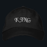 Sophisticated Black King Hat with Custom Embroider<br><div class="desc">Elevate your style with the black adjustable cap showcasing "King" text. The embroidery adds a touch of royalty to the cotton visor. Comfortable and versatile,  it’s perfect for daily wear and special occasions.</div>