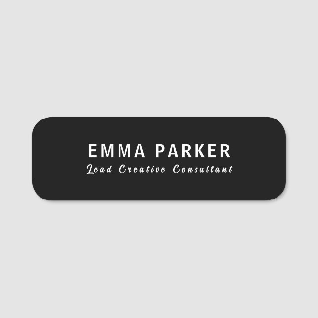 Sophisticated Black Minimal Modern Identity Name Tag (Front)