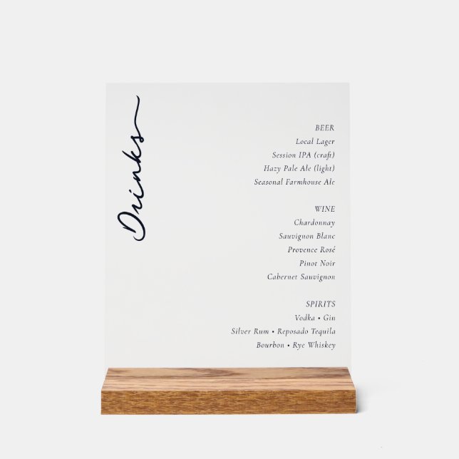 Sophisticated Black Minimalist Menu Sign (Front)