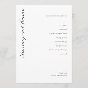 Sophisticated Black Minimalist Wedding Ceremony Programme