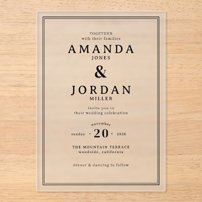 Sophisticated Black Minimalist Wedding Invitation (Front)