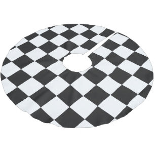 Sophisticated Black & White Chequered Christmas Brushed Polyester Tree Skirt