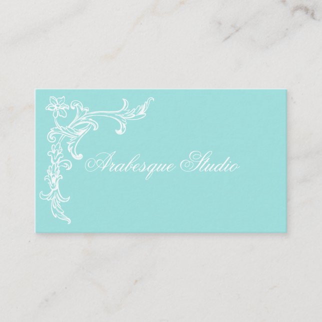 Sophisticated Blue and White Elegant Floral  Business Card (Front)