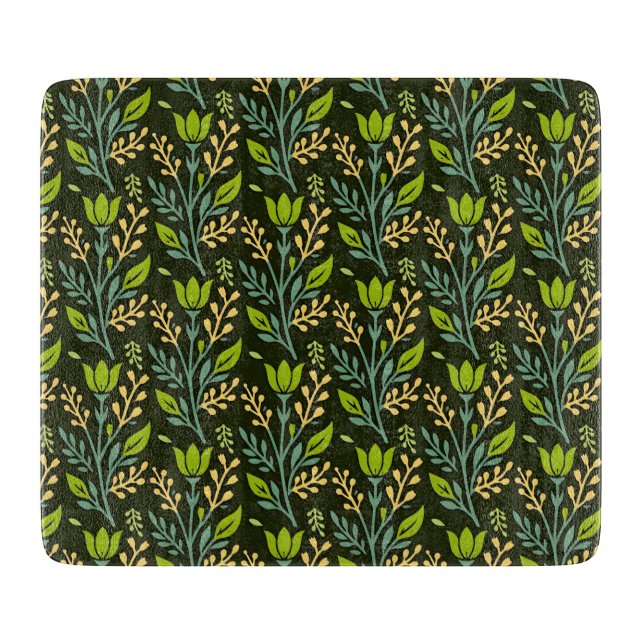 Sophisticated blue & beige floral pattern design  cutting board (Front)