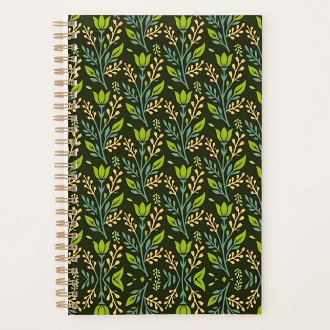 Sophisticated blue & beige floral pattern design  planner (Front)