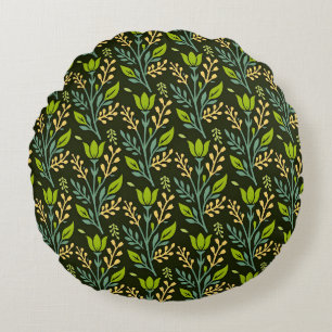 Sophisticated blue & beige floral pattern design round cushion