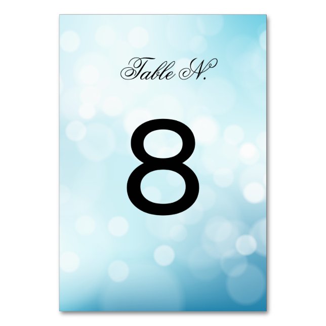 Sophisticated Blue Glitter WEDDING TABLE NUMBER (Front)
