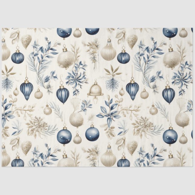 Sophisticated Blue & Gold Christmas Pattern    Tissue Paper (Front)